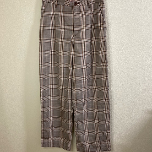 H&M Pants - H&M Plaid Wide Leg Pants - Gray and Brown